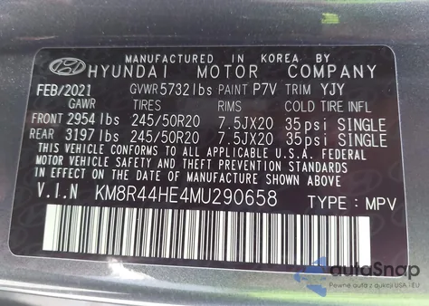 2021 Hyundai Palisade Sel from USA, damaged, VIN KM8R44HE4MU290658